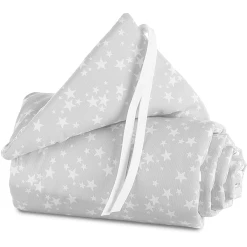 Babybay Nestchen Piqué Boxspring XXL Perlgrau Sterne Weiß