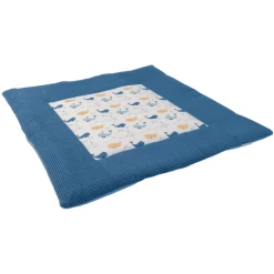 Ullenboom Krabbeldecke Waffelpique Motiv Blau Wale 120x120 Cm